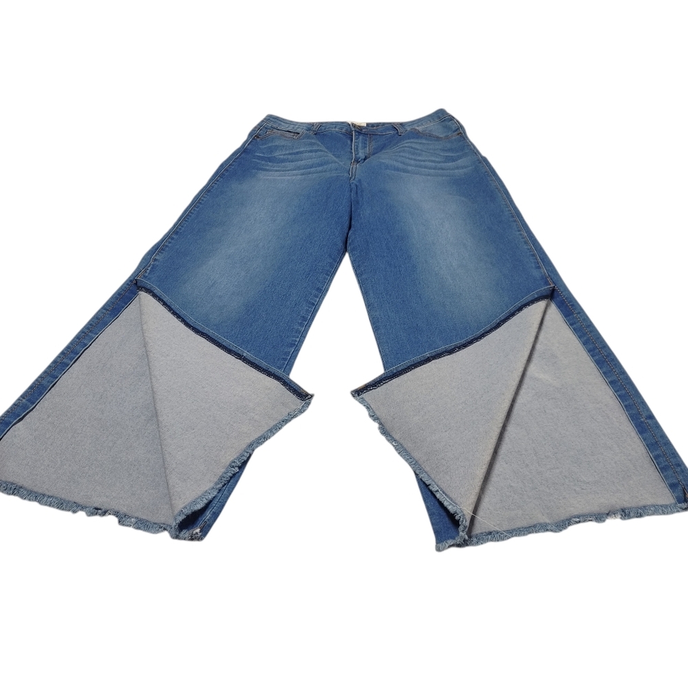 Machine Pour Neuf Mode Wide Leg Jeans Blue Denim Side Slit Raw Hem Size 10/12 - Picture 4 of 12